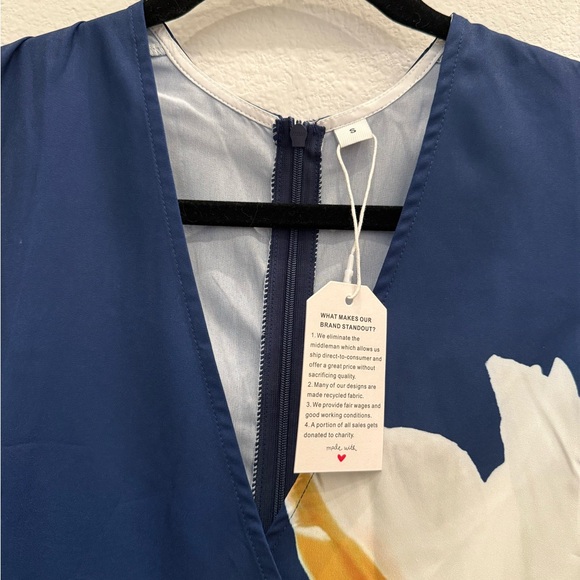 OGL V-Neck Navy Midi Dress with Yellow Floral Design - Picture 2 of 2